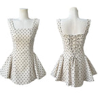 Polka Dot Gingham Mini Dress With Square Collar