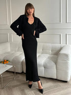 Sleeveless Knitted Dress With Wide Shoulder Straps Inner Long Skirt