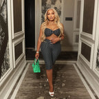 Sexy Polka Dot Night Out Set With Strapless Crop Top And Capri Pants