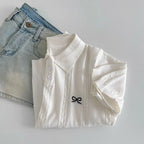 Sweet Bow Embroidered Knitted Polo Shirt For Women Short Sleeve