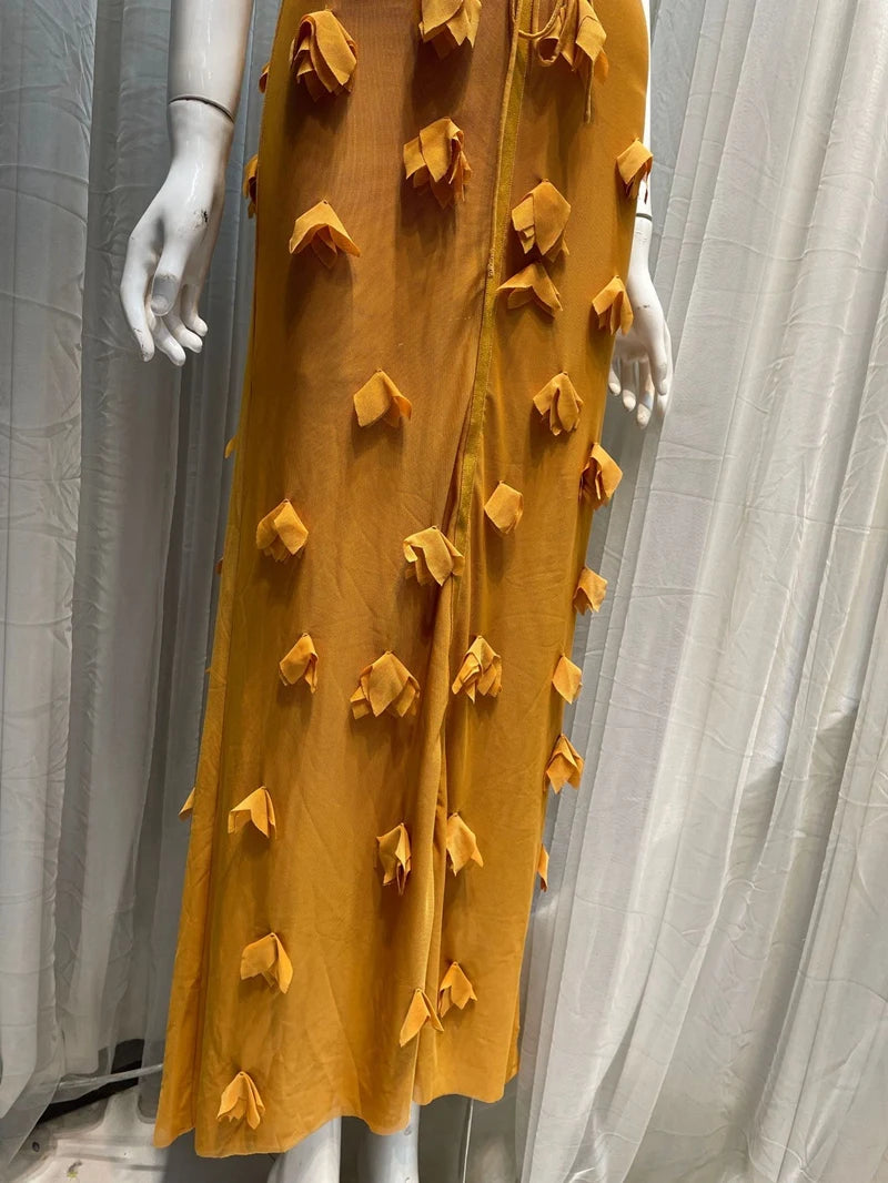 Floral Mesh Strap Dress With Sleeveless Wrap Chest Backless Camisole Silhouette