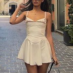 Minimalist Square Neck Sleeveless Mini Dress With High Waist