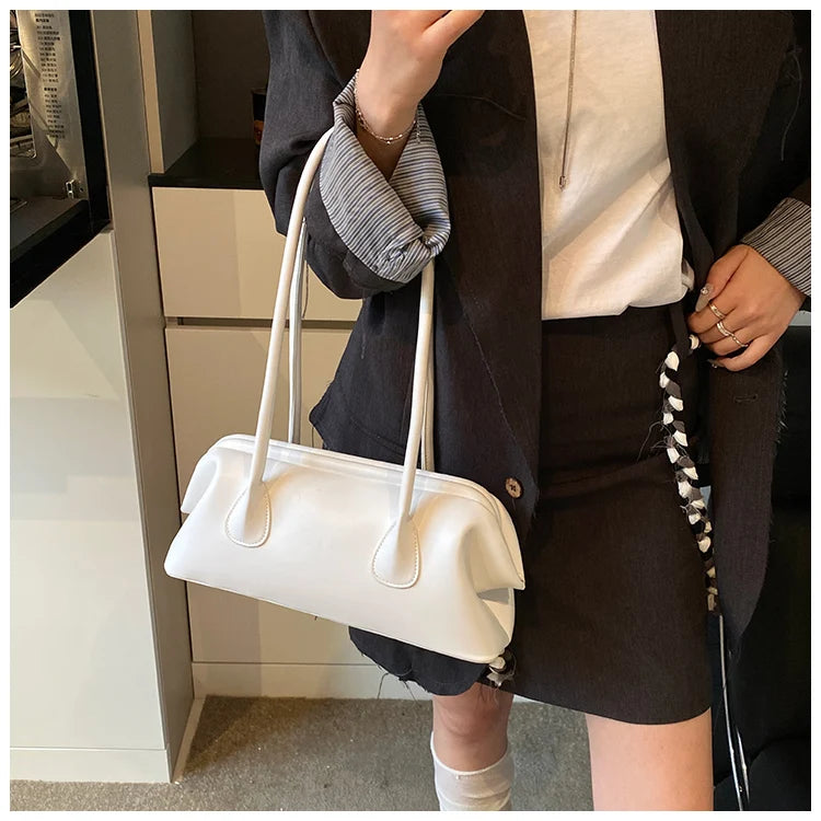 Underarm Bag Solid Color PU Shoulder Handbag