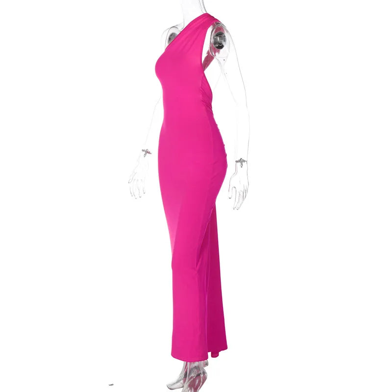 One Shoulder Backless Ruched Slim Long Dress