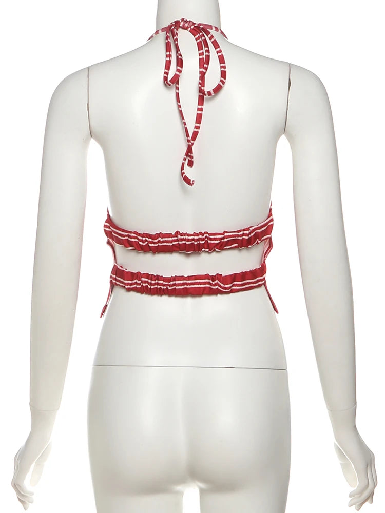 Bold Stripe Halter Two Piece Beach Vacation Outfit