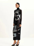 Printed Maxi Dress With Turtleneck And Long Sleeves Slim Fit