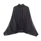 Vintage Polka Dot Chiffon Set With Bow Tie Blouse And Long Skirt