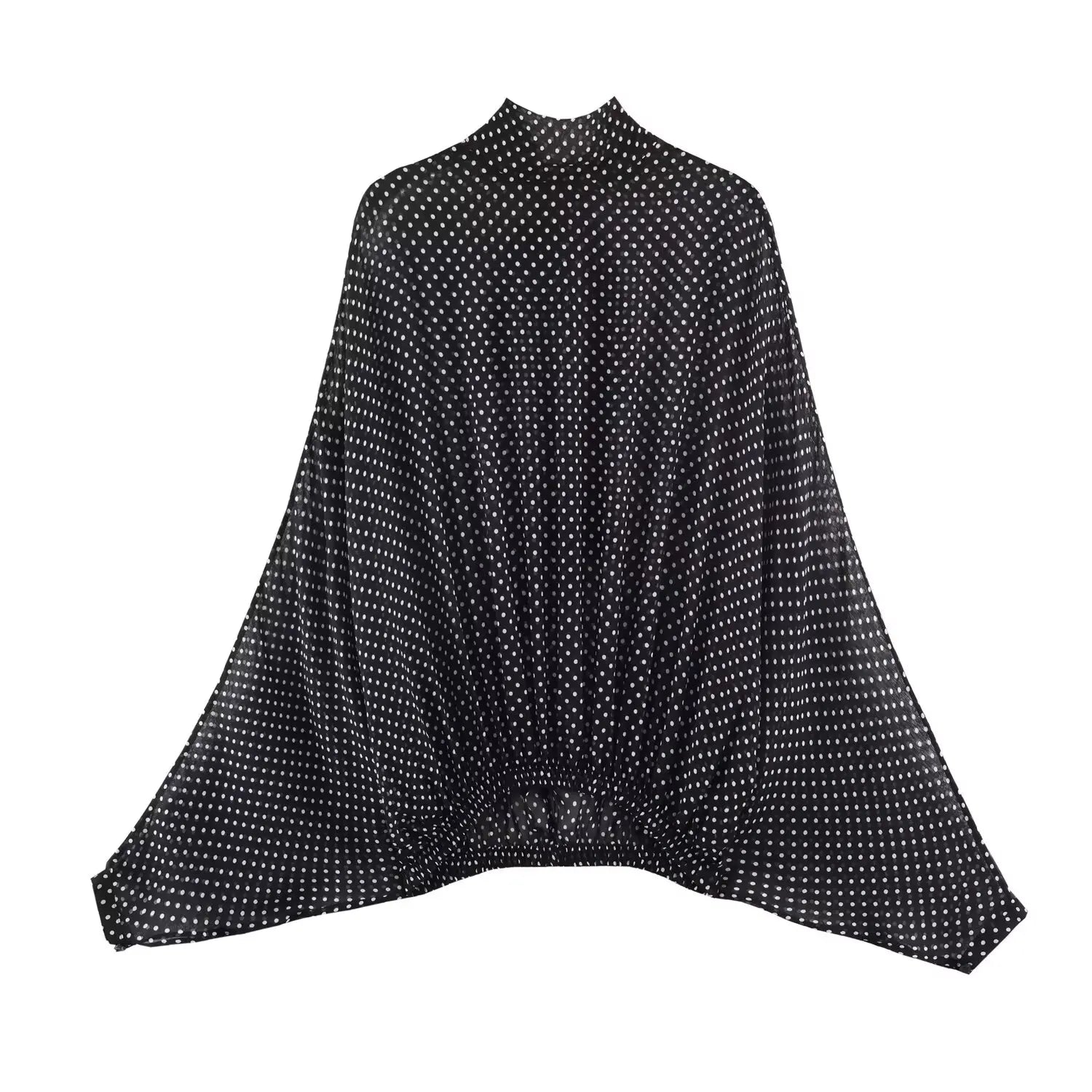 Vintage Polka Dot Chiffon Set With Bow Tie Blouse And Long Skirt
