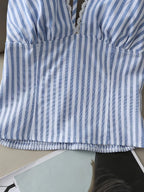 Women Halter Backless Striped Blouse Top Sleeveless