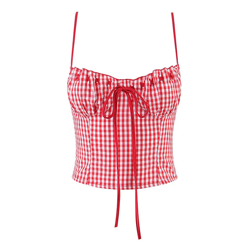 Sexy Sweet Girl Plaid Polka Dot Camis Cotton Top