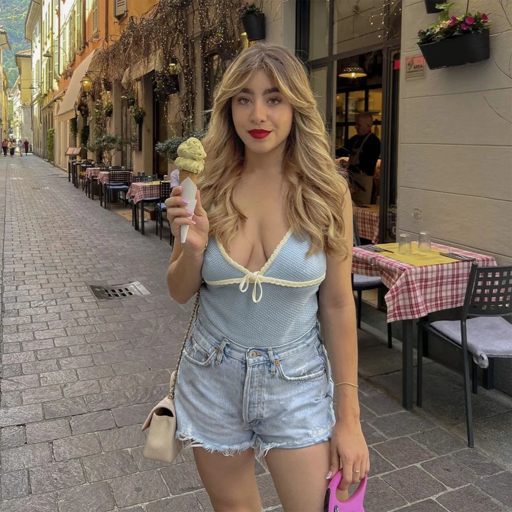 Backless Lace Up Crop Tank Top With V Neck