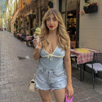 Backless Lace Up Crop Tank Top With V Neck