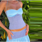 Hanging-Neck Top And A-Line Skirt Set Sleeveless Backless Bandage Style