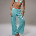 Sequined Solid Wide Leg Pants For Women With High Waist Loose Fit Trousers