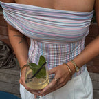 Striped Off Shoulder Crop With Wrap Neckline Bandeau Backless Sleeveless Tube Top