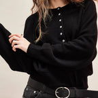 Vintage Long Sleeve O-neck Pullover Sweaters Preppy Solid Button Loose Fits Knitwear