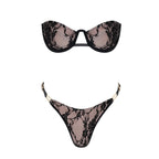Black Hollow Lace Bandeau Bikini With Push Up