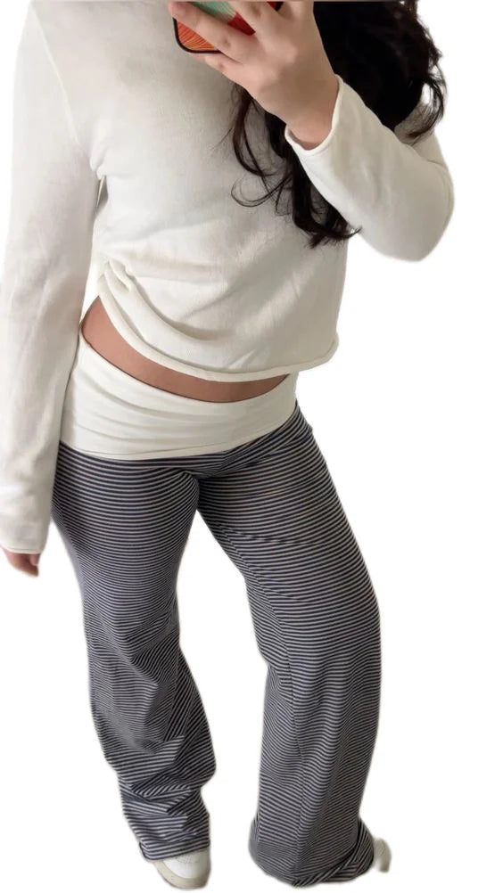 Relaxed Contrast Trim Elastic-Waist Straight-Leg Lounger Pants