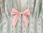 Green French Style Floral Sexy Mini Bohemian Women V-neck Striped Ruffles Dress