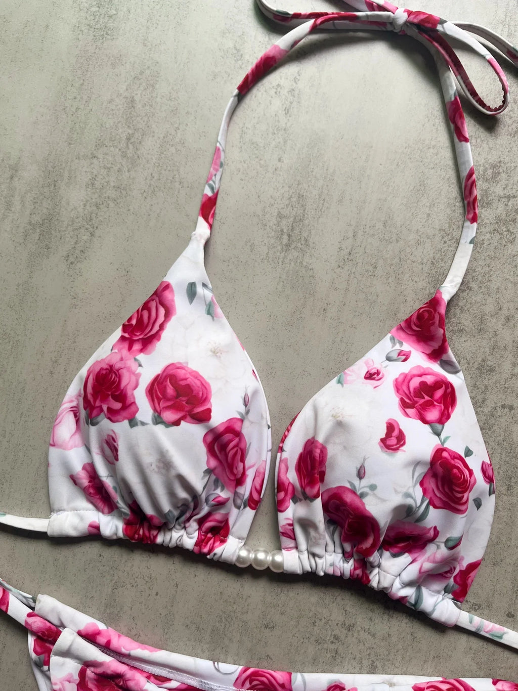 Pearl Accent Halter Bikini Set Luxury Brazilian Beachwear Push Up Swimsuit Print