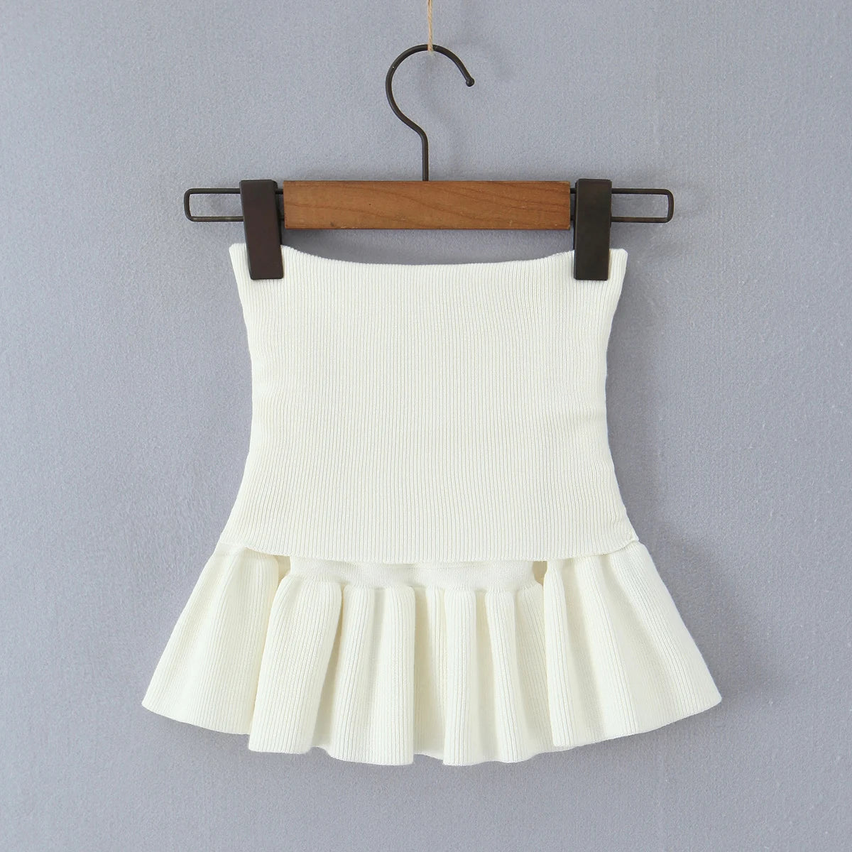 Y2K Women Roll Down Rib Knitted Hem Ruched Pleated Mini Skirt Elastic Waist Hips A-line Skirt