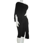 Irregular One Shoulder Crop Top And Capri Pants Set