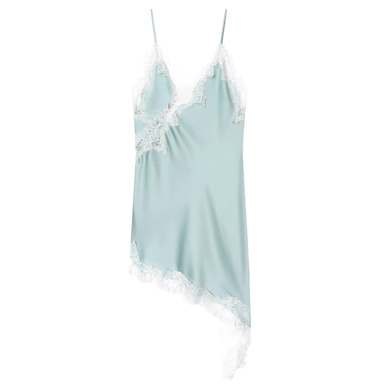 Satin Elegant Backless Lace Slip Dress