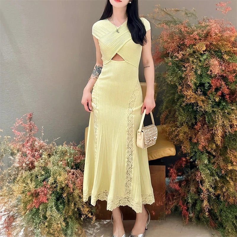 Lace Collar Splice Dress Slimming Fish Tail Gown