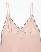 Pink Lace Trim Spaghetti Strap Mini Dress With V Neck Flirty Slip On