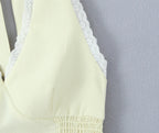 Sweet Girl Sexy Backless Halter White Lace Trim Fitted Crop Top