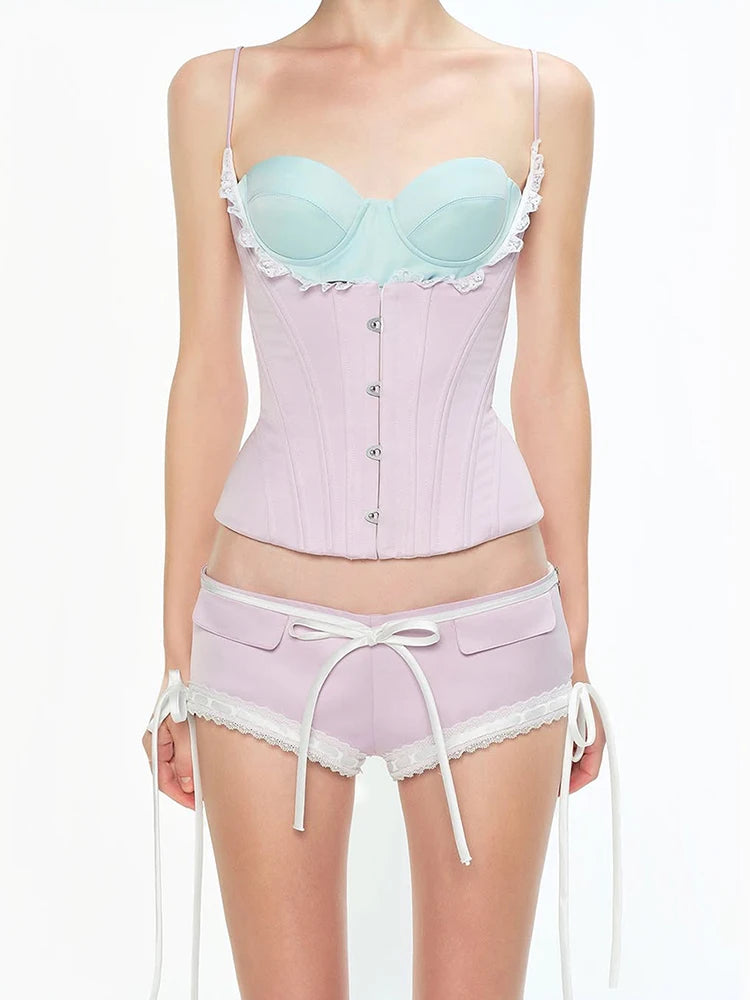 Sweet Romance Patchwork Lace Camisole With Soft Neckline