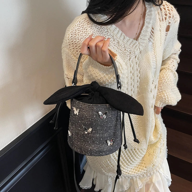 Sweet Butterfly Denim Mini Crossbody Bag