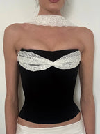 Punk Patchwork Mesh Halter Tank Top Y2K Vibe With Lace Up Details