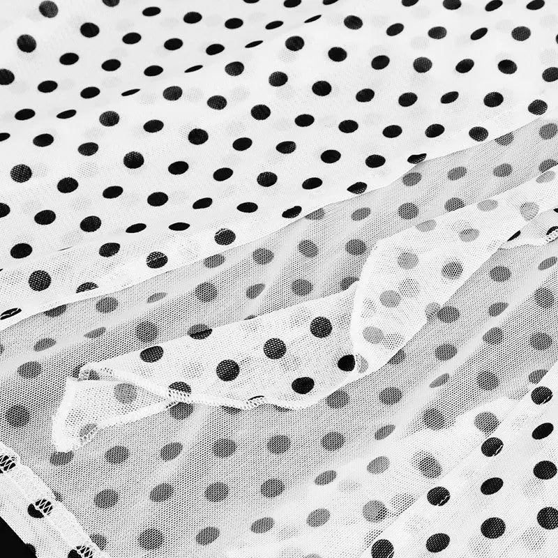 White Polka Dot Chiffon Backless Strapless Dress With Empire Waist