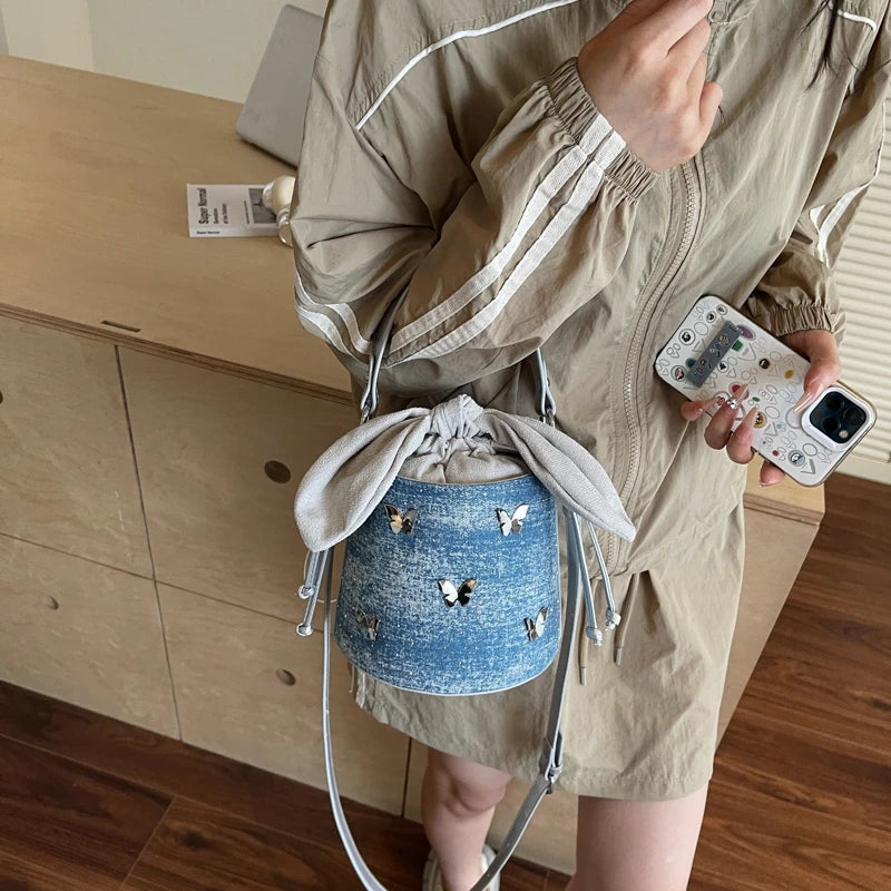 Sweet Butterfly Denim Mini Crossbody Bag