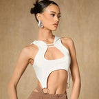 Y2K White Hooded Hollow Out Crop Tank Top