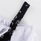 Floral Patchwork Mini Dress With Off Shoulder Square Collar Two Piece Look A Line