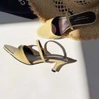 Genuine Leather Slip On Peep Toe Mules