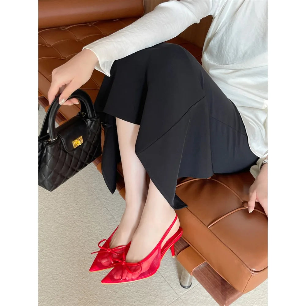 Butterfly Knot Pointed Toe Thin Stiletto High Heels