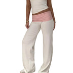 Relaxed Contrast Trim Elastic-Waist Straight-Leg Lounger Pants