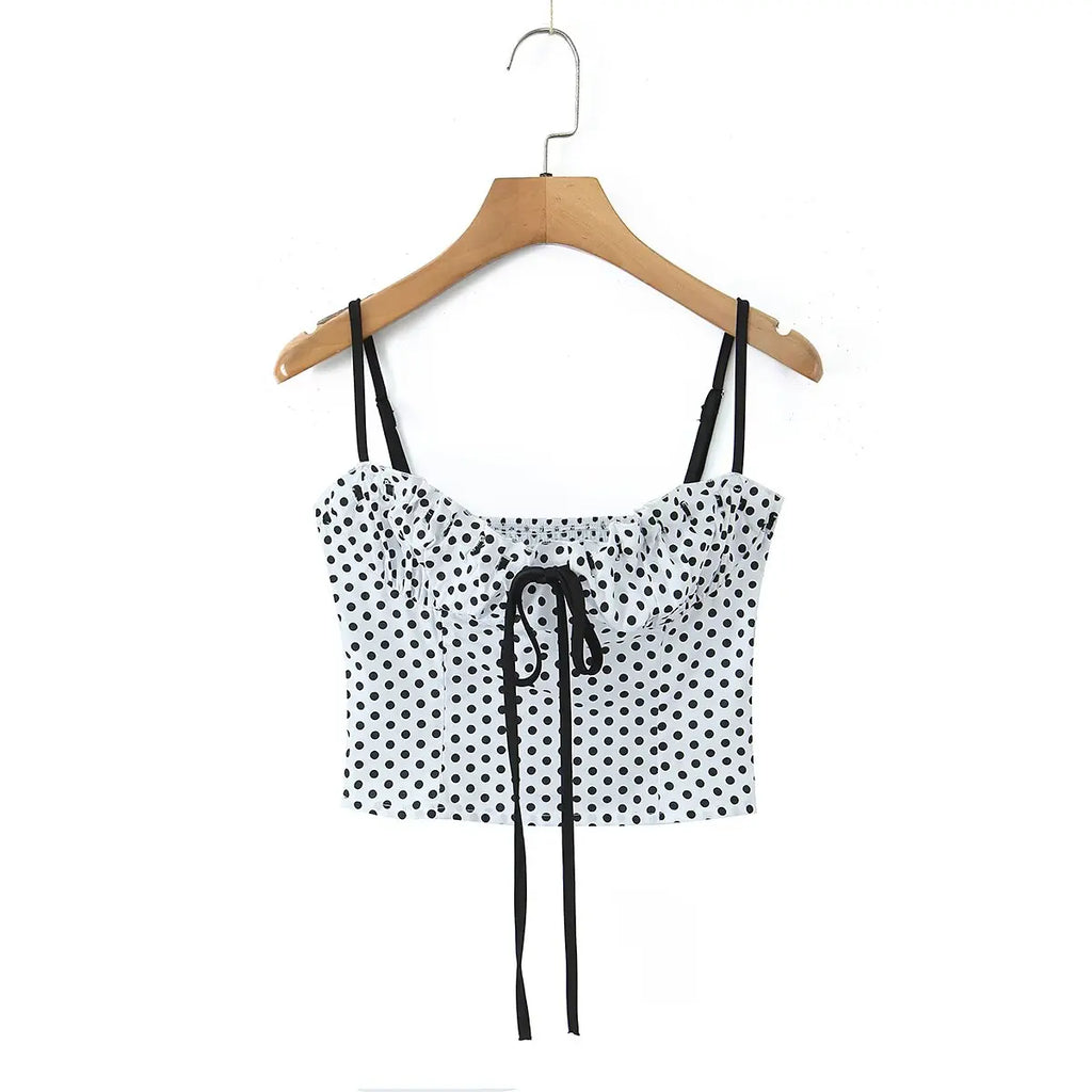 Sexy Sweet Girl Plaid Polka Dot Camis Cotton Top