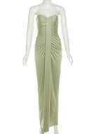 Patchwork Strapless Dress With Ruched Ribbon