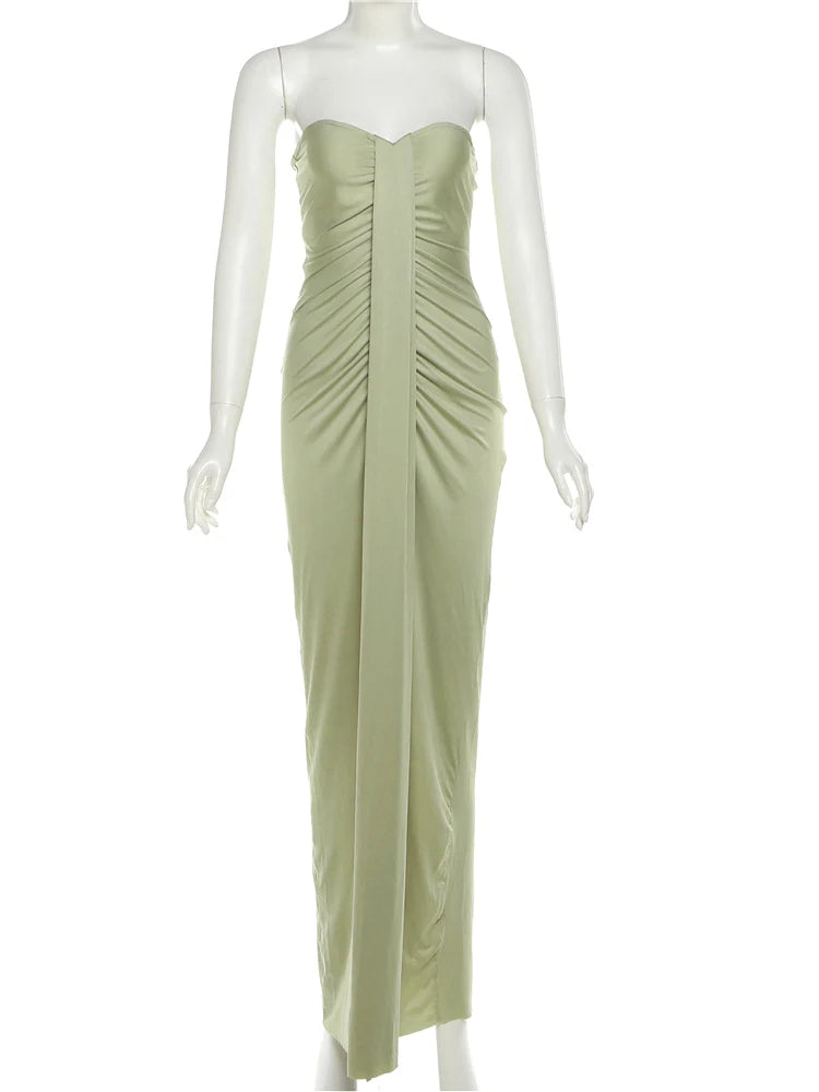Patchwork Strapless Dress With Ruched Ribbon