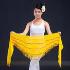 Handmade Beaded Belly Dance Hip Scarf With Lace Up Chiffon Base Fringes Belt