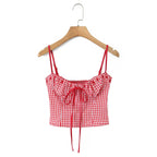 Sexy Sweet Girl Plaid Polka Dot Camis Cotton Top