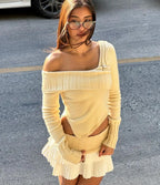 Knit Color Block Mini Skirt High Waisted Pleated