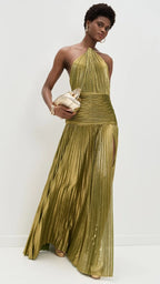 Off Shoulder Corset Halter Evening Gown With Slit