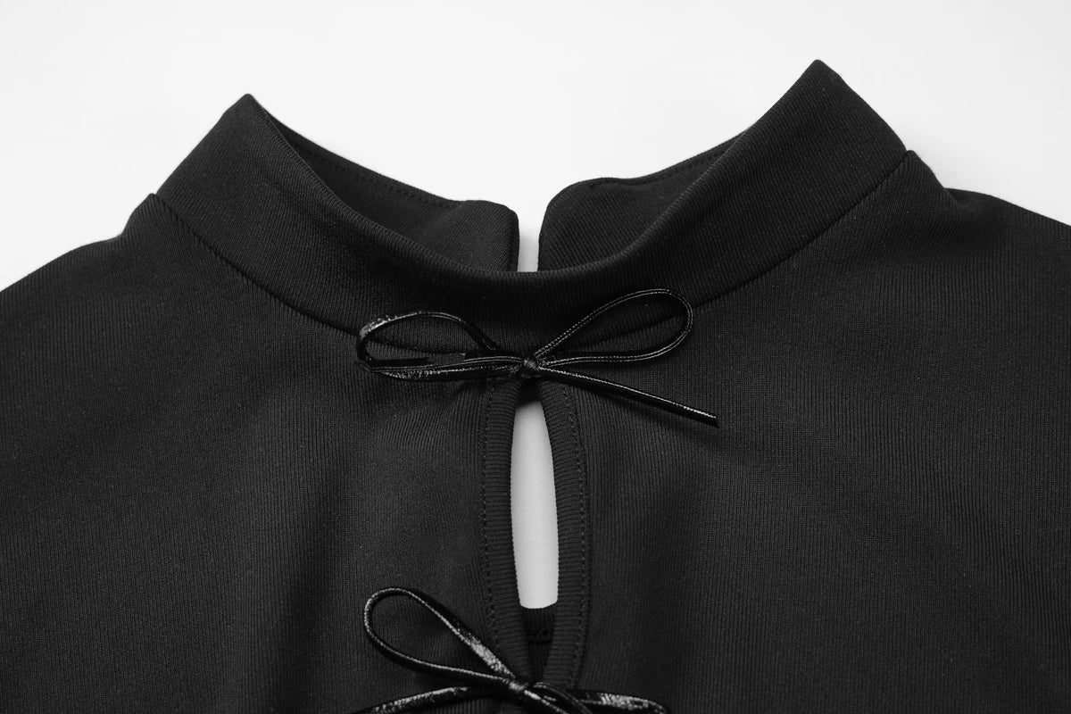 High Neck Hollow Out Bow Top