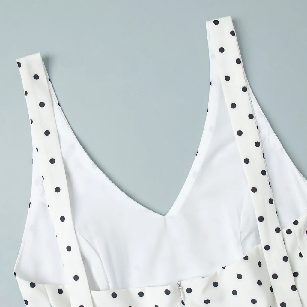 Dot Print Halter Top Set With Wide Leg Pants