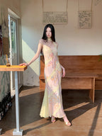 Romantic Floral Lace Long Mermaid Dress With Backless Silhouette